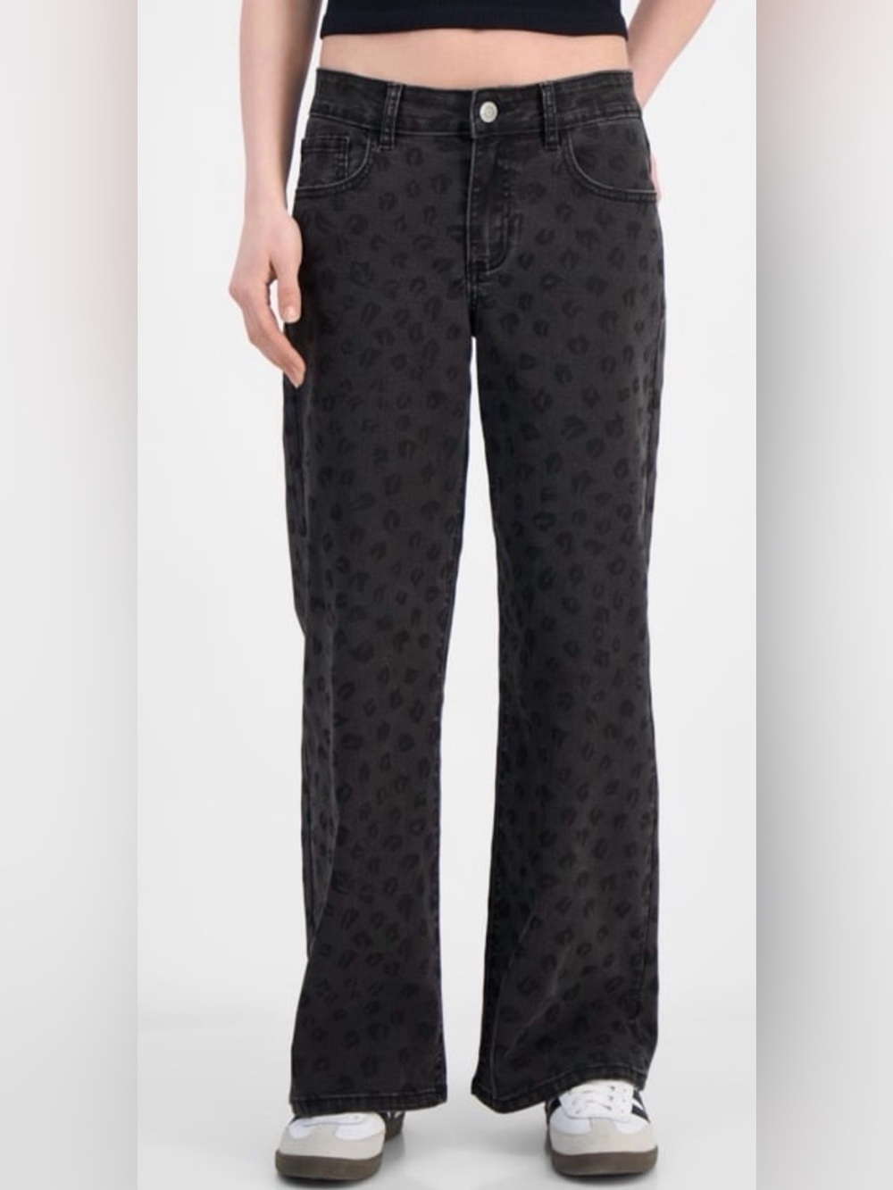 Gogo Low Rise Jeans Black Leopard Print Wide-Leg Jeans Juniors sz 15